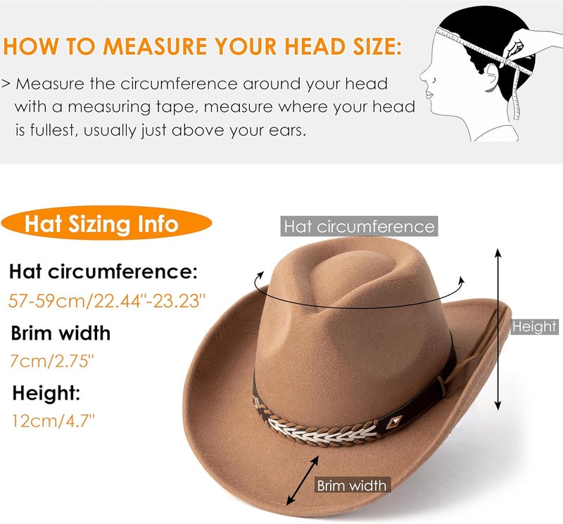 Gossifan Western Cowboy & Cowgirl Hat Felt Wide Brim Women Men Fedora Hats - Image 3